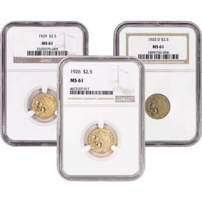 US Gold $2.50 Indian Head Quarter Eagle - NGC MS61 - Random Date and Label