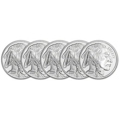 FIVE (5) 1 oz. Silver Round - Sunshine Buffalo - .999 Fine
