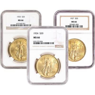 US Gold $20 Saint-Gaudens Double Eagle - NGC MS66 - Random Date and Label