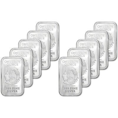 TEN (10) 1 oz. Golden State Mint Silver Bar Aztec Calendar .999 Fine