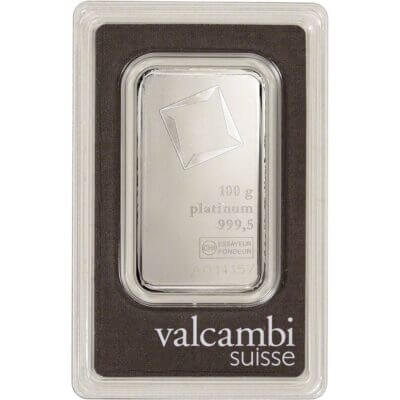 100 gram Platinum Bar - Valcambi Suisse - 999.5 Fine in Sealed Assay