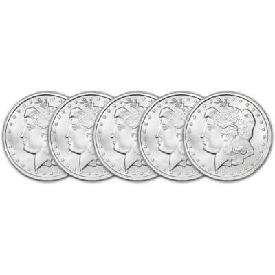 FIVE (5) 1 oz Silver Round CNT Morgan Design .9999 Fine