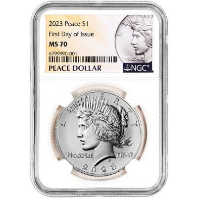 2023 US Peace Silver Dollar $1 NGC MS70 First Day of Issue Anniversary Label