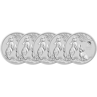 2023 P Australia Silver Lunar Year of the Rabbit 2 oz $2 - BU - Five 5 Coins