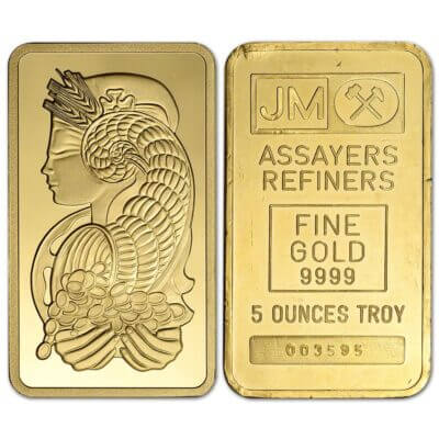5 oz Gold Bar - Random Brand - Secondary Market - 999.9 Fine