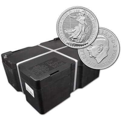 2025 Great Britain Silver Britannia £2 1 oz BU Sealed 500 Coin Box