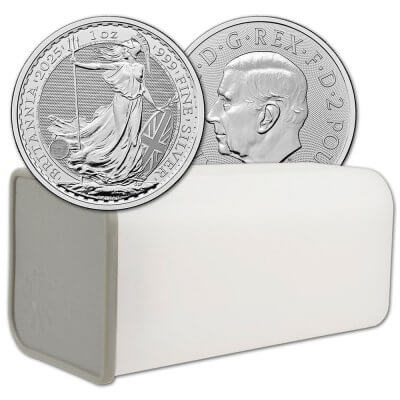 2025 Great Britain Silver Britannia £2 1 oz BU 1 Roll 25 Coin Tube