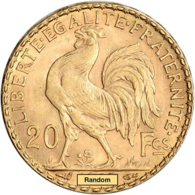 France Gold 20 Francs (.1867 oz) - Rooster - XF/AU - Random Date