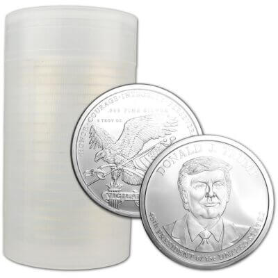 5 oz Golden State Mint Silver Round Donald J. Trump .999 Fine Tube of 20