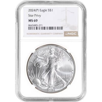 2024 (P) American Silver Eagle Star Privy 1 oz $1 - NGC MS69
