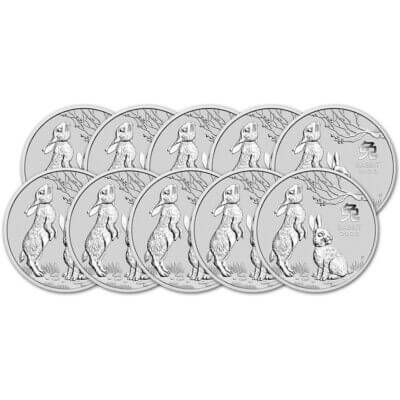 2023 P Australia Silver Lunar Year of the Rabbit 1/2 oz 50C - BU - Ten 10 Coins