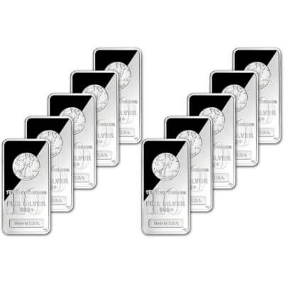 TEN (10) 10 oz Highland Mint Silver Bar - Walking Liberty Design .999+ Fine