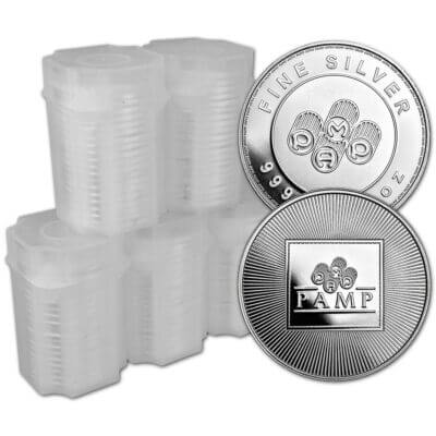 100 pc 1 oz PAMP Silver Round - Logo Design .999 Fine 5 Tubes of 20