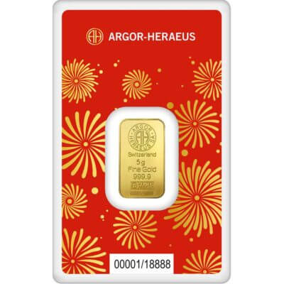 5 gram Gold Bar Argor Heraeus 2025 Lunar Year of the Snake 999.9 Fine in Assay