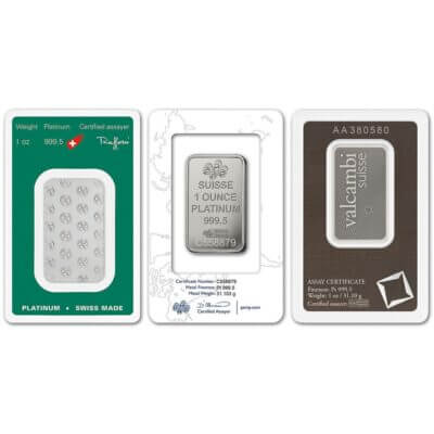1 oz Platinum Bar - Random Brand - Secondary Market - 999.5 Fine in Assay