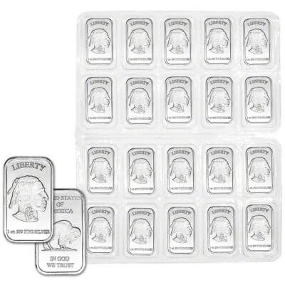 TWENTY 1 oz. SilverTowne Silver Bar - Buffalo Design - 999 Fine