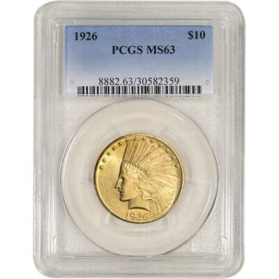 US Gold $10 Indian Head Eagle - PCGS MS63 - Random Date