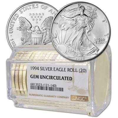 Roll of 20 - 1994 American Silver Eagle - NGC Gem Uncirculated