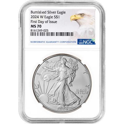 2024 W American Silver Eagle Burnished - NGC MS70 First Day Issue Grade 70 Label