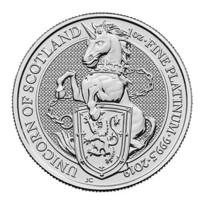 2019 Great Britain Platinum Queen's Beasts Unicorn £100 - 1 oz - BU