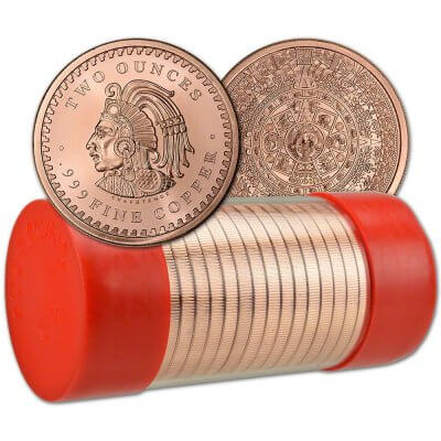 2 oz. Golden State Mint Copper Round Aztec Calendar .999 Fine Tube of 25