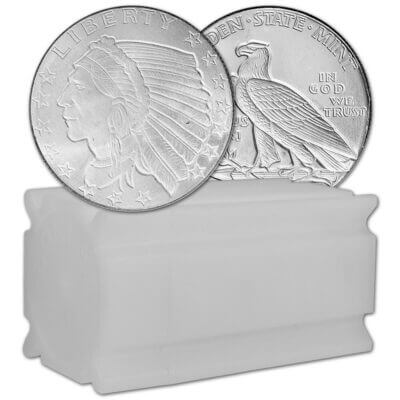 1/4 oz Golden State Mint Silver Round Incuse Indian .999 Fine Tube of 20