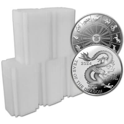 100 pc 1 oz Highland Mint Silver Round Lunar Dragon .999 Roll 5 Tubes of 20