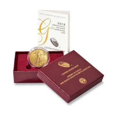 2018 W American Gold Eagle 1 oz $50 Uncirculated Coin - Burnished in OGP