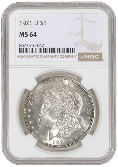 1921 D US Morgan Silver Dollar $1 - NGC MS 64