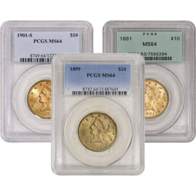US Gold $10 Liberty Head Eagle - PCGS MS64 - Random Date and Label