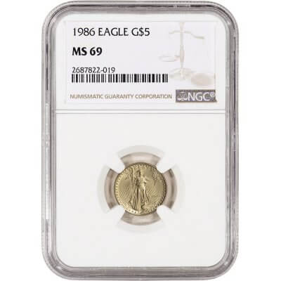 1986 American Gold Eagle Coin (1/10 oz) $5 - NGC MS69