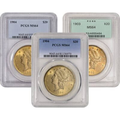US Gold $20 Liberty Head Double Eagle - PCGS MS64 - Random Date and Label