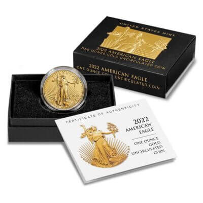 2022 W American Gold Eagle 1 oz $50 Uncirculated Coin - Burnished in OGP