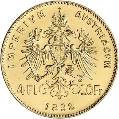 1892 Austria Gold 4 Florin 10 Francs .0933 oz - Franz Joseph I - BU - Restrike