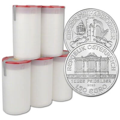 2023 Austria Silver Philharmonic 1 oz 1.5 Euro 5 Rolls 100 Coins in 5 Mint Tubes