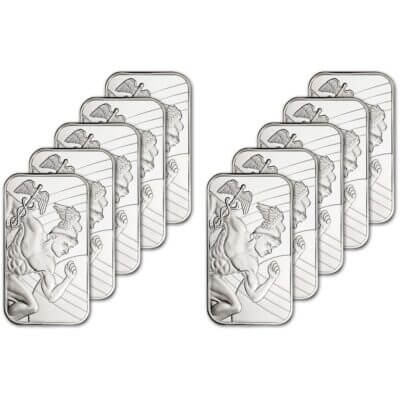 TEN (10) 1 oz Silver Bar - Sunshine Minting Mercury .999 Fine - Sealed