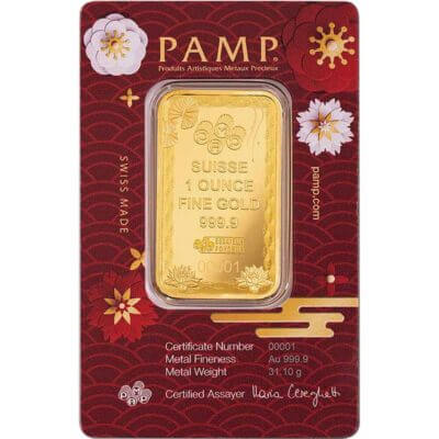 1 oz Gold Bar PAMP 2025 Good Luck Koi Fish 999.9 Fine in Sealed Assay