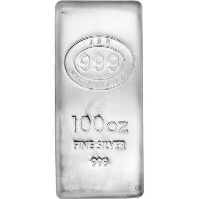 100 oz. Silver Bar JBR Recovery Ltd - 999 Fine Poured Master Box of 5