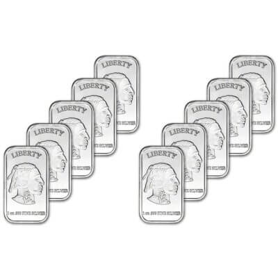 TEN 1 oz. SilverTowne Silver Bar - Buffalo Design - 999 Fine