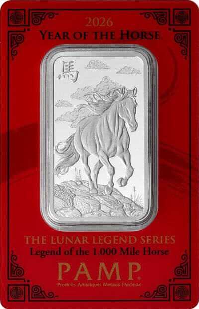 1 oz Silver Bar - PAMP Suisse - Lunar Legends Horse .999 Fine in Assay