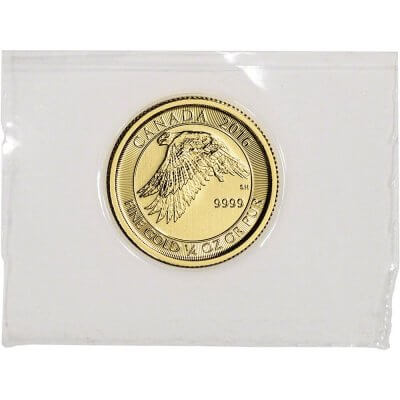 2016 Canada Gold White Snow Falcon $10 - 1/4 oz - .9999 Fine - BU