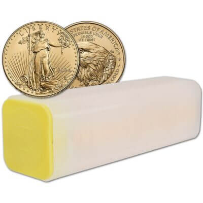 2024 American Gold Eagle 1/2 oz $25 - 1 Roll Forty 40 BU Coins in Mint Tube
