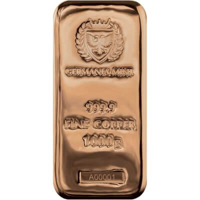 Kilo 32.15 oz Germania Mint Copper Bar 999.9 Fine