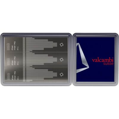 3 oz Valcambi 3x1 oz Silver Skyline CombiBar with Assay Card
