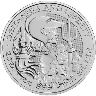 2024 Great Britain Silver Britannia and Liberty £2 1 oz BU 1 Roll 25 Coin Tube