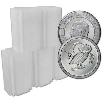 2024 St Helena Silver Athena Owl 1 oz £1 - BU - 100 Coins in 5 Mint Tubes