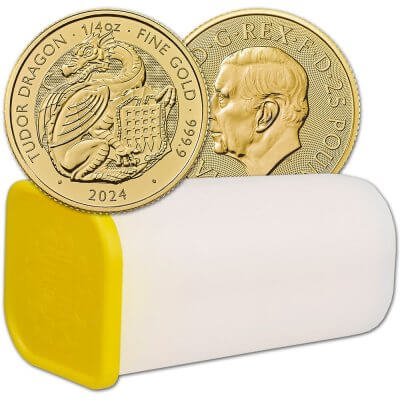 2024 Great Britain Gold Tudor Beasts Tudor Dragon £25 - 1/4 oz - BU Tube of 25