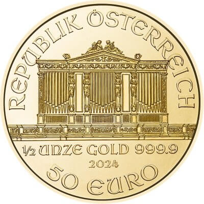2024 Austria Gold Philharmonic 1/2 oz 50 Euro - BU