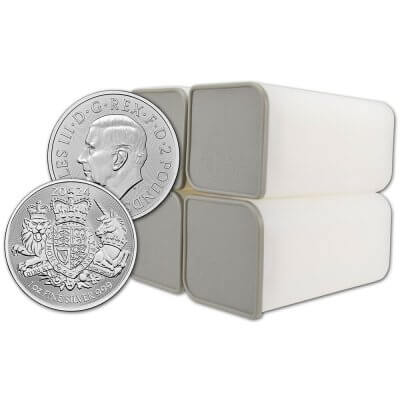 2024 Great Britain Silver Royal Arms £2 1 oz - BU - 100 Coins in 4 Mint Tubes