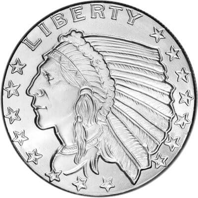 1/2 oz Golden State Mint Silver Round Incuse Indian .999 Fine